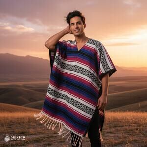Traditional Mexican Sarape Gaban Poncho – Handmade Ethnic Blanket Style